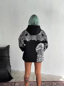 Kışlık Üç İplik Baskılı Kapşonlu SweatShirt - Siyah - 2