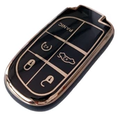 Jeep Compass Renegade Dodge Chrysler Uyumlu Smart Kumanda Kılıfı Oto Anahtarlık Siyah Gold thumbnail 4