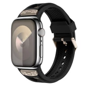 Apple Watch 7 45mm  KRD-117 Hava Alabilen Delikli Metal Süslemeli Desenli Silikon Kordon - 1