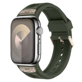 Apple Watch 7 45mm  KRD-117 Hava Alabilen Delikli Metal Süslemeli Desenli Silikon Kordon - 3