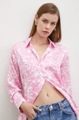 Desenli Gofret Saten Gömlek Pembe thumbnail 6