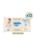 Molfix İzotonik Sulu Yenidoğan 50 Yaprak 12'li Paket Islak Mendil - 1