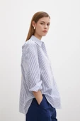 İnce Çizgili Poplin Gömlek Mavi thumbnail 5