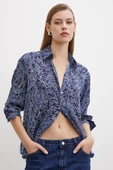 Şal Desenli Saten Gömlek Lacivert thumbnail 4