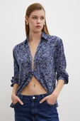 Şal Desenli Saten Gömlek Lacivert thumbnail 1