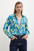 Lotus Desenli Gömlek Mavi thumbnail 1