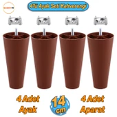 4 Adet Plastik Ayak 14 cm Mobilya Sehpa Kanepe Ünite Koltuk Ayağı Baza Ayakları Kahverengi Aparatlı - 1