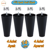 4 Adet Plastik Ayak 14 cm Mobilya Sehpa Kanepe Ünite Koltuk Ayağı Baza Ayakları Siyah Aparat Dahil thumbnail 1