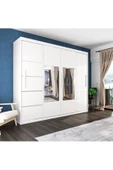 yılwood Sürgülü Gardırop Dört Kapaklı Aynalı Beyaz Dolap 320*230 Cm - 1