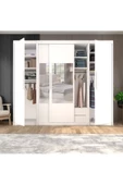 yılwood Sürgülü Gardırop İki Taraflı Boydan Kapaklı Orta Sürgülü Dolap 60+140+60 cm (PARLAK BEYAZ) - 4