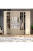 yılwood Sürgülü Gardırop İki Taraflı Boydan Kapaklı Orta Sürgülü Dolap 60+140+60 cm (KOTON VİZON) - 4