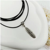 Siyah Süet - Tüy Kolye Ucu Kadın Choker Kolye - 3