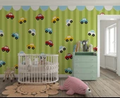 Renkli Arabalar Çocuk Odası Duvar Kağıdı Baskı thumbnail 2