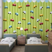 Renkli Arabalar Çocuk Odası Duvar Kağıdı Baskı thumbnail 1