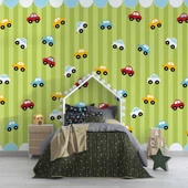 Renkli Arabalar Çocuk Odası Duvar Kağıdı Baskı thumbnail 4