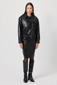 Emily Siyah Oversize Deri Mont - 3