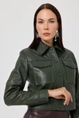 Linea Yeşil Deri Ceket - 5