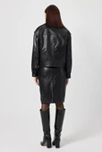 Emily Siyah Oversize Deri Mont - 4