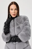 Rina Gri Kadın Tüylü Mont - 5