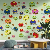 Mantar Arabalar Çocuk Odası Duvar Kağıdı Baskı thumbnail 3