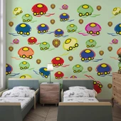 Mantar Arabalar Çocuk Odası Duvar Kağıdı Baskı thumbnail 1