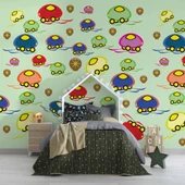Mantar Arabalar Çocuk Odası Duvar Kağıdı Baskı thumbnail 4