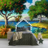 Meyve Ağacı ve Göl Manzaralı Çocuk Çocuk Odası Duvar Kağıdı Baskı thumbnail 4