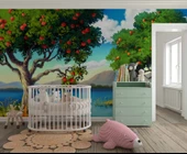 Meyve Ağacı ve Göl Manzaralı Çocuk Çocuk Odası Duvar Kağıdı Baskı thumbnail 2