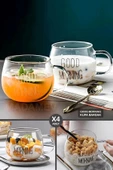 4lu Good Morning Kupa Cam Bardak Isıya Dayanıklı Kulplu Stil Kahve Sunum Kahvaltı Süt Bardağı 350ml thumbnail 1