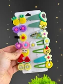 Periboia Yeşil Meyve Tema  14 Lü Set Çocuk Saç Tokası Seti Çoklu Figürlü Toka Set - 3