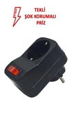 Şahnet Tekli Siyah Anahtarlı Akım Korumalı Fiş Priz - Şok Korumalı Priz - 1