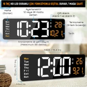 UpWay Kumandalı Büyük  HD LED Ekranlı Dijital Masa Duvar Saati Elektronik Saat Sıcaklık Tarih Turuncu - 2