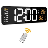 UpWay Kumandalı Büyük  HD LED Ekranlı Dijital Masa Duvar Saati Elektronik Saat Sıcaklık Tarih Turuncu - 1