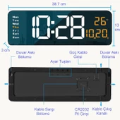 UpWay Kumandalı Büyük  HD LED Ekranlı Dijital Masa Duvar Saati Elektronik Saat Sıcaklık Tarih Turuncu - 6
