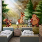 Orman Hayvanları Çocuk Odası Duvar Kağıdı Baskı thumbnail 1