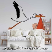 Bebek Getiren Leylek Çocuk Odası Duvar Kağıdı Baskı thumbnail 4