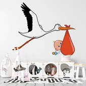 Bebek Getiren Leylek Çocuk Odası Duvar Kağıdı Baskı thumbnail 3