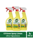 Cif Krem Sprey Ultra Yağ Çözücü Yüzey Temizleyici Limon 750 Ml x 3 Adet - 1