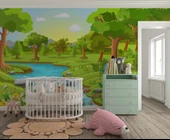 Nehir ve Orman Manzaralı Çocuk Odası Duvar Kağıdı Baskı thumbnail 2