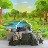 Nehir ve Orman Manzaralı Çocuk Odası Duvar Kağıdı Baskı thumbnail 4