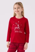Arnetta 3106 Let İt Snow Kız Çocuk Kırmızı Uzun Kol Pijama Takım - 3