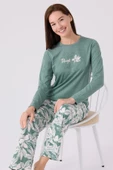 Arnetta 3115 Kadın Yaprak Desenli Yeşil Uzun Kol Pijama Takım - 2