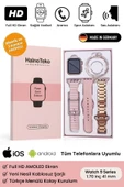 Yeni Nesil 3 Kordonlu Wireless Şarjlı Spor Sağlık Sensörlü Watch 9 Series 41mm Kadın Akıllı Saat - 1