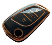 Peugeot Citroen Uyumlu Anahtar Kılıfı Kumanda Kılıfı Kabı Oto Anahtarlık Siyah Gold - 4