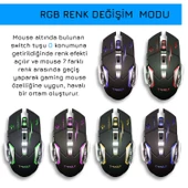 UpWay TW-Q13 Kablosuz Sessiz RGB LED Işıklı Şarjlı Ergonomik 2400DPI Gaming Mouse Siyah - 6