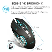 UpWay TW-Q13 Kablosuz Sessiz RGB LED Işıklı Şarjlı Ergonomik 2400DPI Gaming Mouse Siyah - 5
