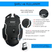 UpWay TW-Q13 Kablosuz Sessiz RGB LED Işıklı Şarjlı Ergonomik 2400DPI Gaming Mouse Siyah - 4