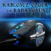UpWay TW-Q13 Kablosuz Sessiz RGB LED Işıklı Şarjlı Ergonomik 2400DPI Gaming Mouse Siyah - 8
