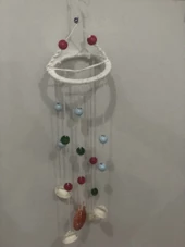 DENİZ KABUKLU BEYAZ  AHŞAP BONCUKLU BAHÇE BALKON SÜSÜ - 3