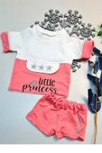 Yazlık Mini Şort Kısa Kol Kız Bebek Takım Little Princess Fuşya - 3